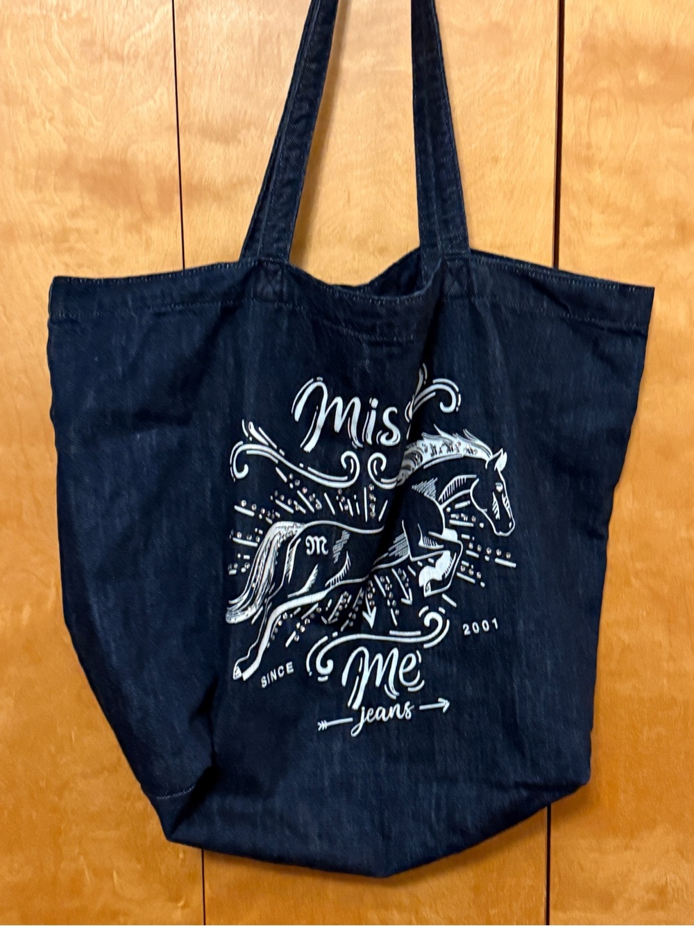 Miss Me Dark Wash Denim Tote Bag with Horse Graphic